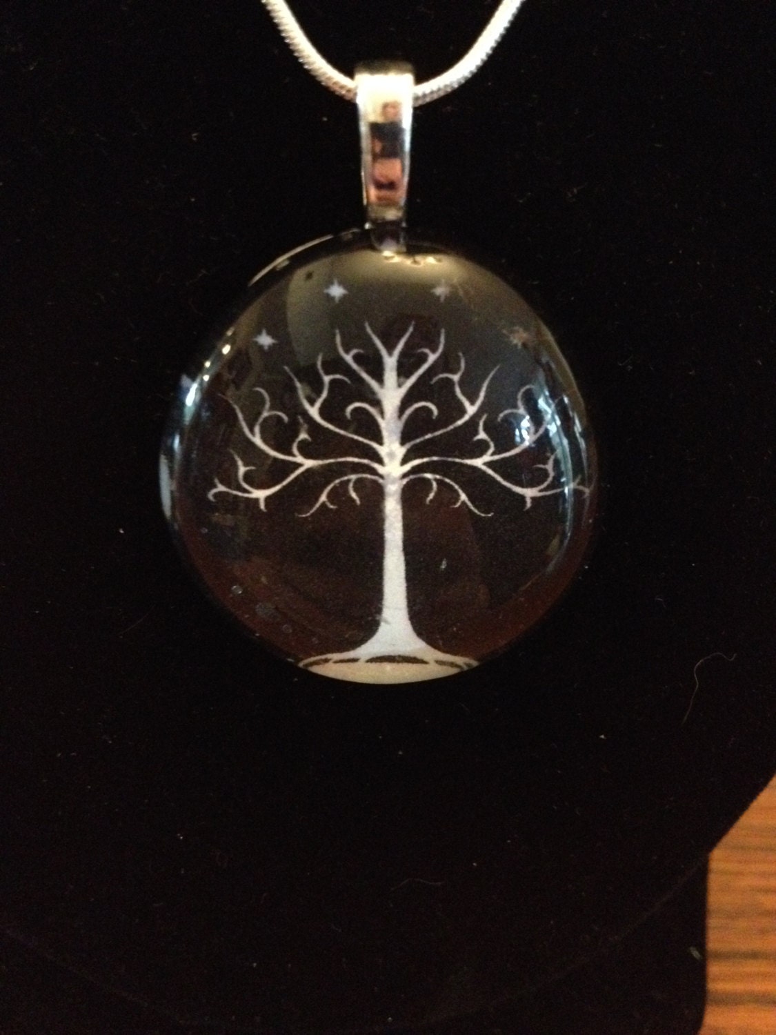 Handmade glass pendant necklace with picture of the White Tree