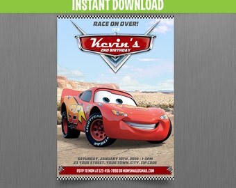 Disney Cars Lightning McQueen Birthday Invitation - Instant Download and Edit with Adobe Reader