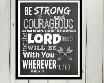 Chalkboard Print, Text, Typography, Bible Verse Quote, Joshua 1:9 ...