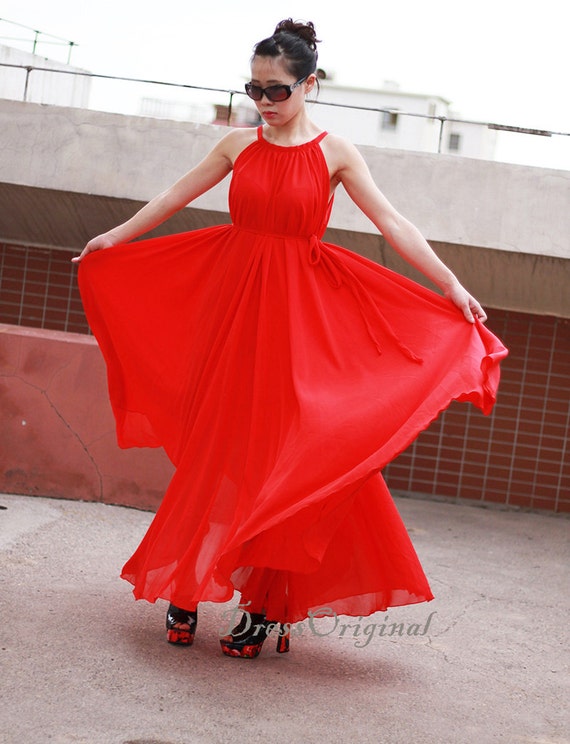 red maxi dress red chiffon dress Evening dress Plus Size