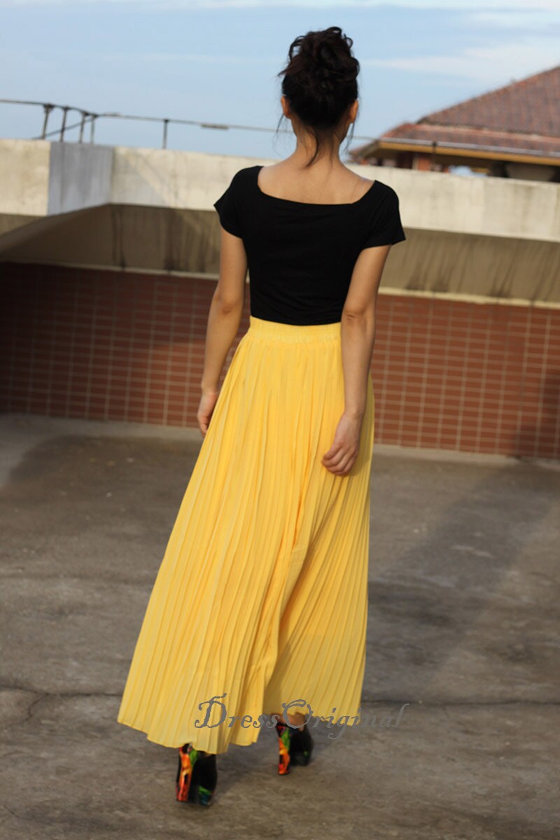 Yellow Skirt Pleated Skirt Maxi Skirt Full Skirt Custom 