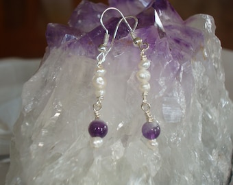 Cute amethyst and freshwater pearl earrings