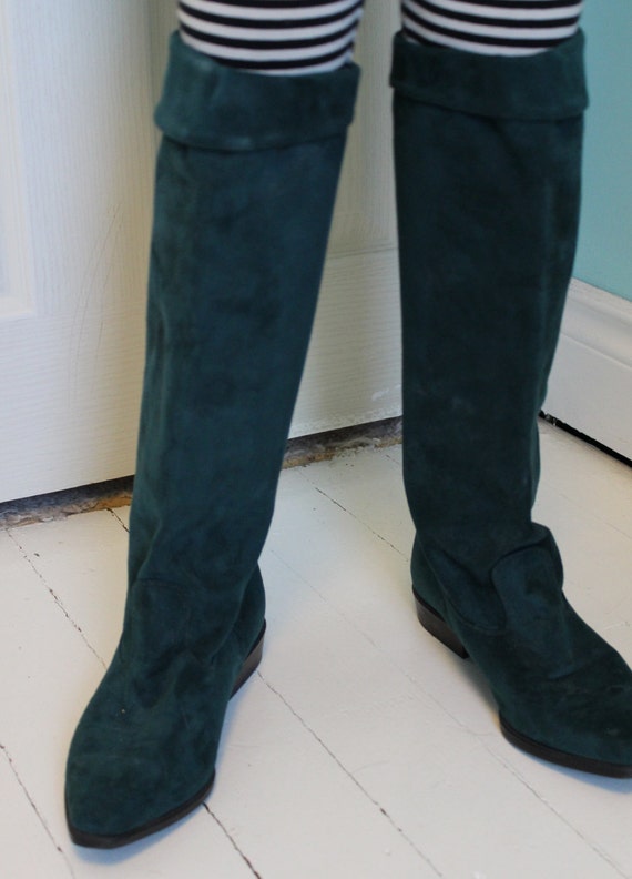 Vintage emerald green ultra-suede riding boots. Canadian