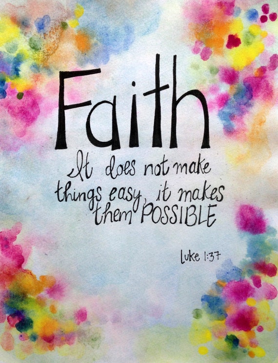 Faith Luke 1:37 Original Watercolor Painting with Hand Faith Luke 1:37 Original Watercolor Painting with Hand