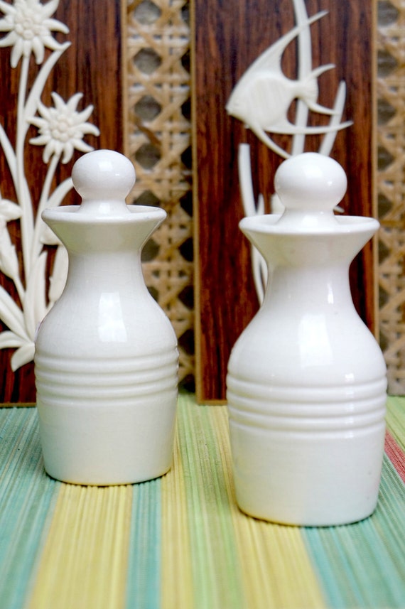 Vintage White Ceramic Bottles with Stoppers by marsdenathome