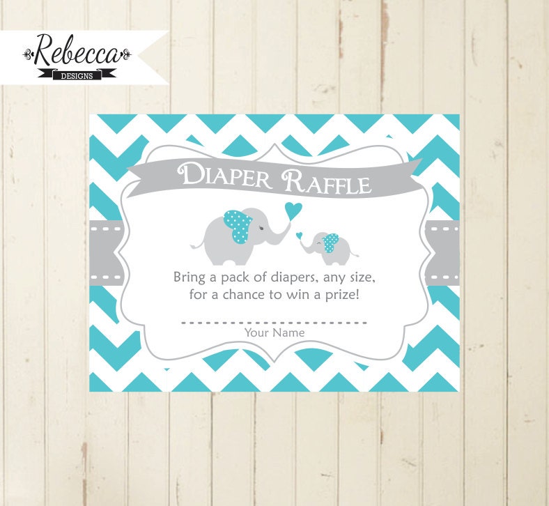 elephant diaper raffle boy baby shower card matching elephant