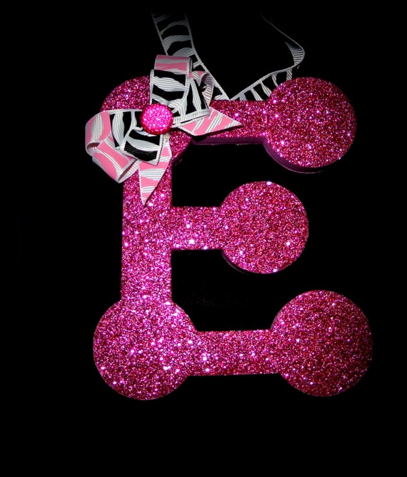 items similar to hanging wall letter e pink sparkle zebra print