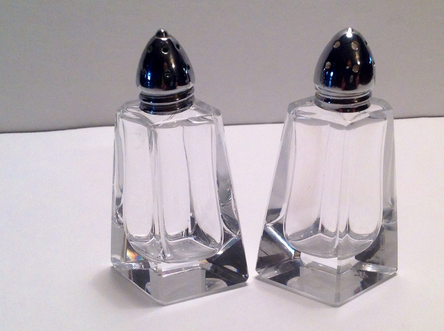 Mid Century Lead Crystal Salt and Pepper Shaker Pair.