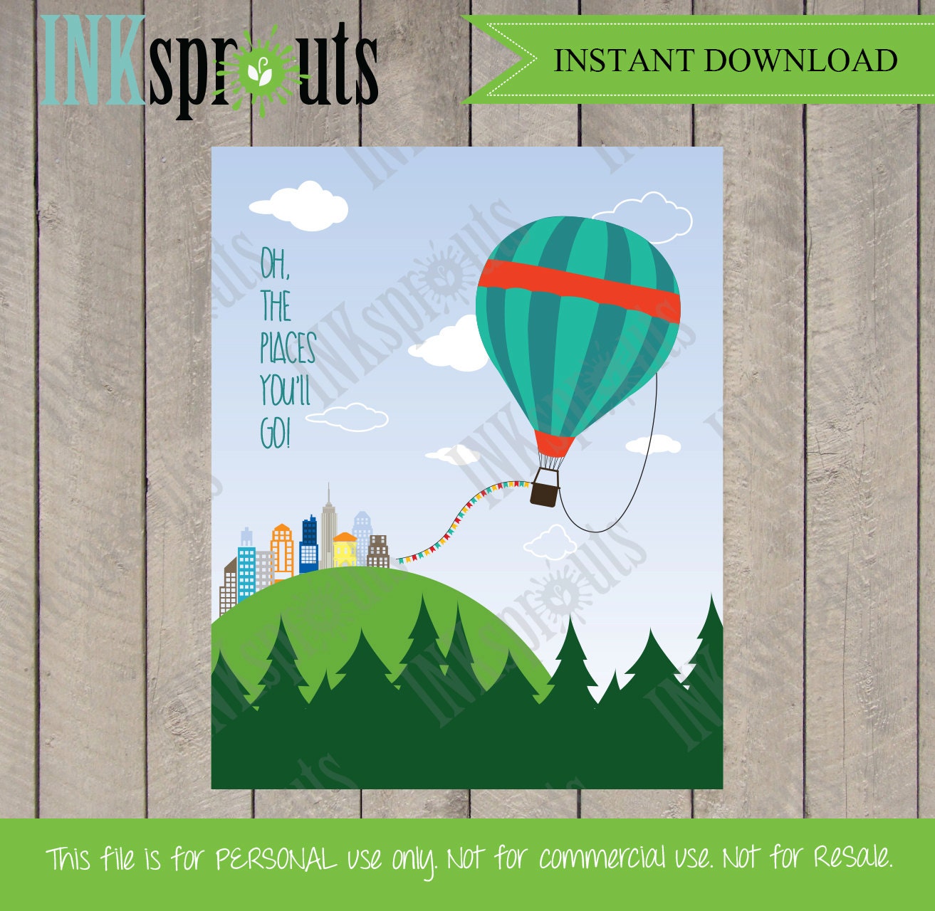 INSTANT DOWNLOAD Hot air Balloon Dr Seuss Quote place
