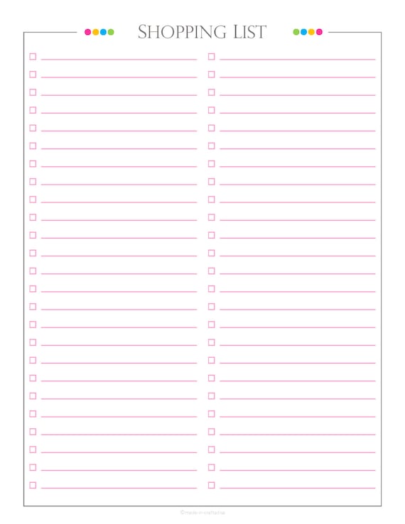 shopping list plain without categories pdf planner for