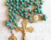 Rosary - Saint Mary Magdalene Turquoise Rosary - 18K Gold Vermeil Crucifix & Center