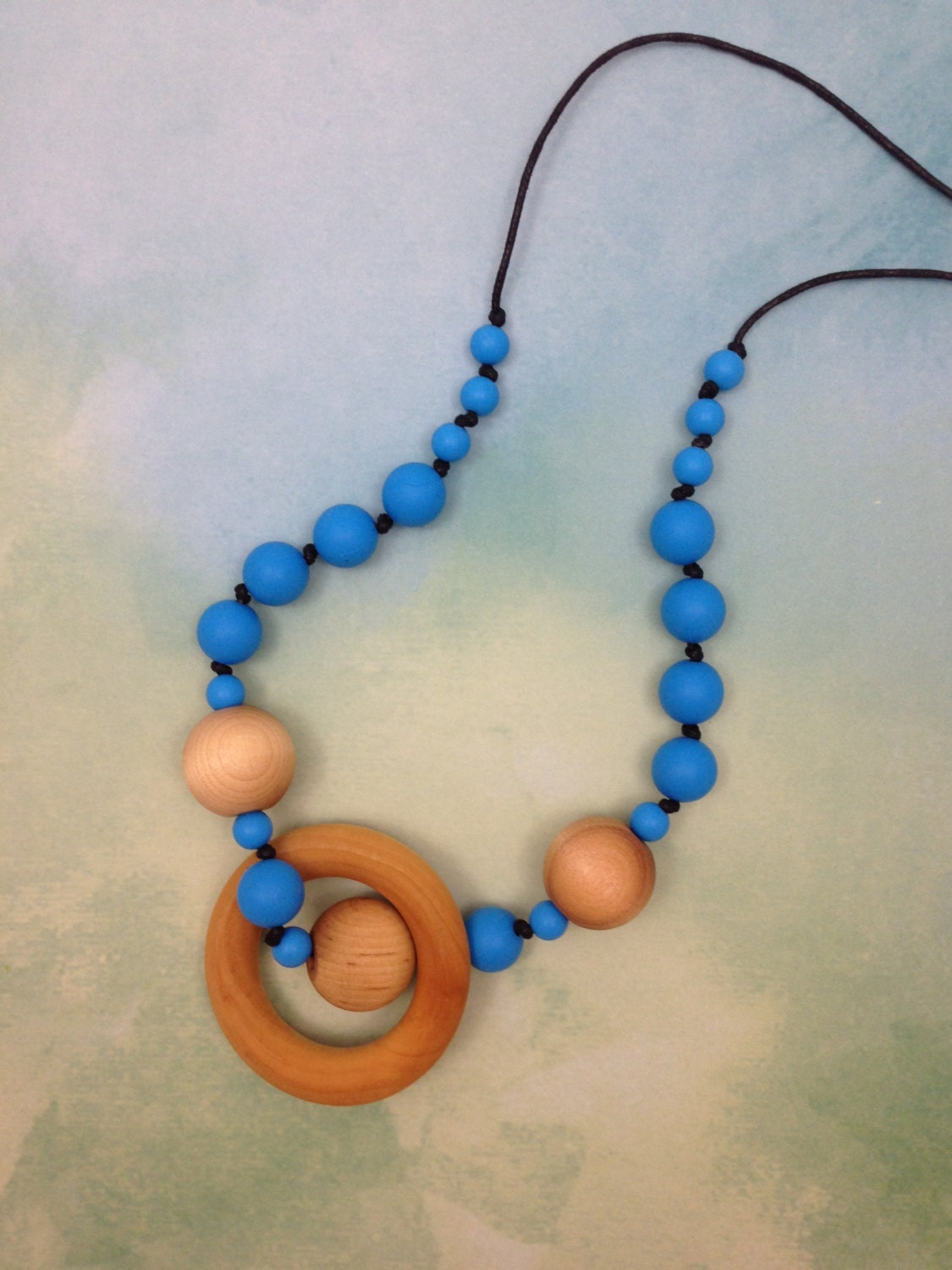 Blue Silicone Maple Bead Teething Necklace by LittleLemonTreasures