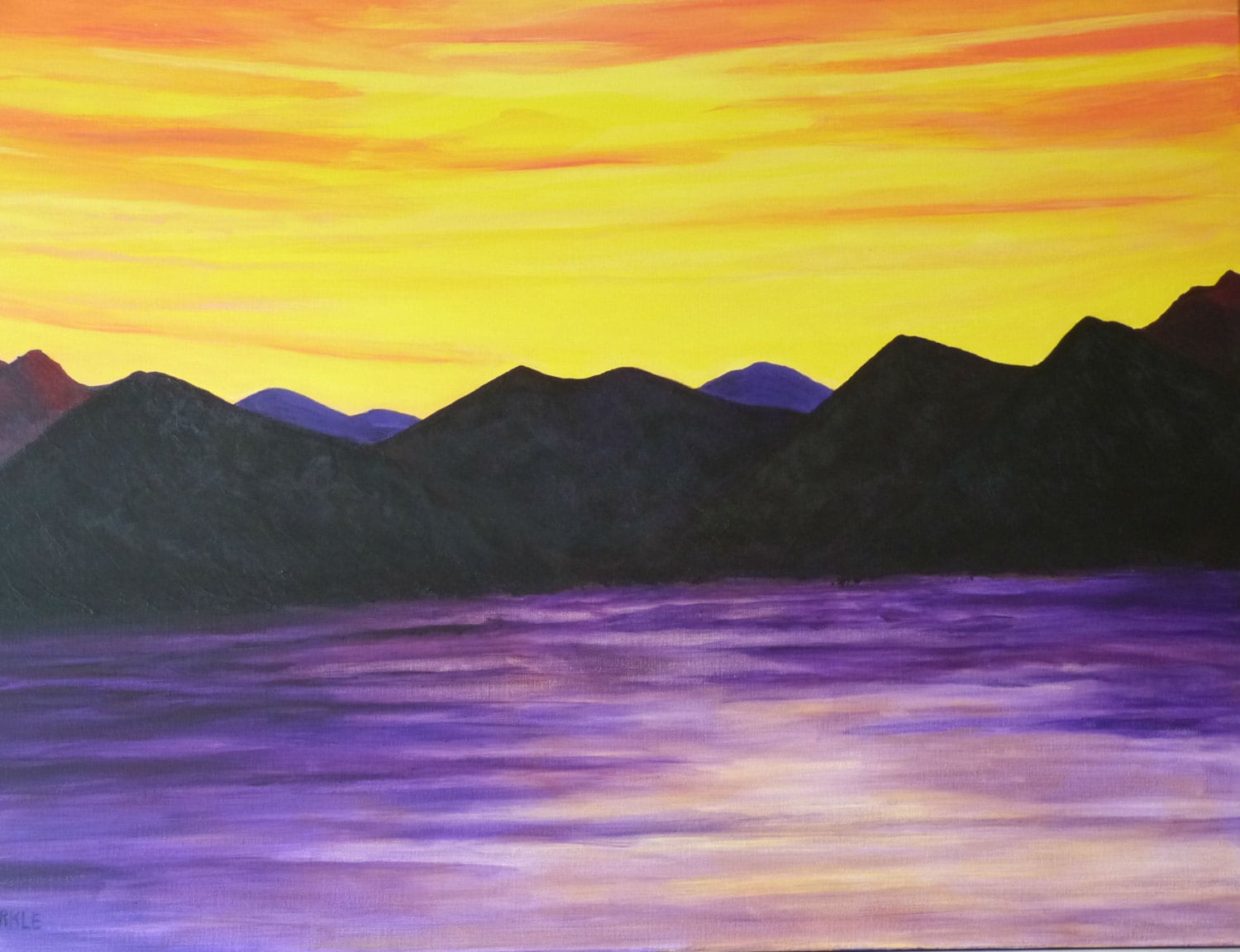 mountain sunset acrylic painting