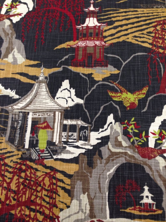 Asian Garden Upholstery Fabric by ShopMyFabrics on Etsy