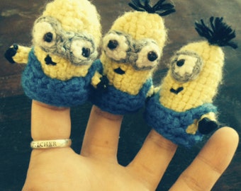 Set of Two Minion Inspired Finger Puppets, Crocheted