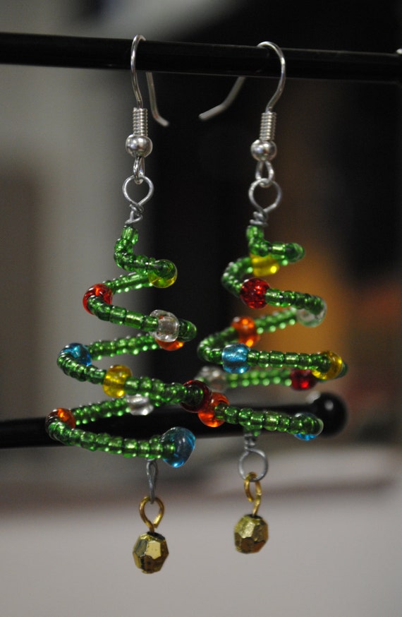 Christmas Tree Earrings Holiday Beaded Jewelry