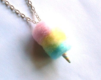 Cotton Candy Necklace Rainbow Cotton Candy Jewelry Carnival Cotton Candy Necklace Kawaii Jewelry