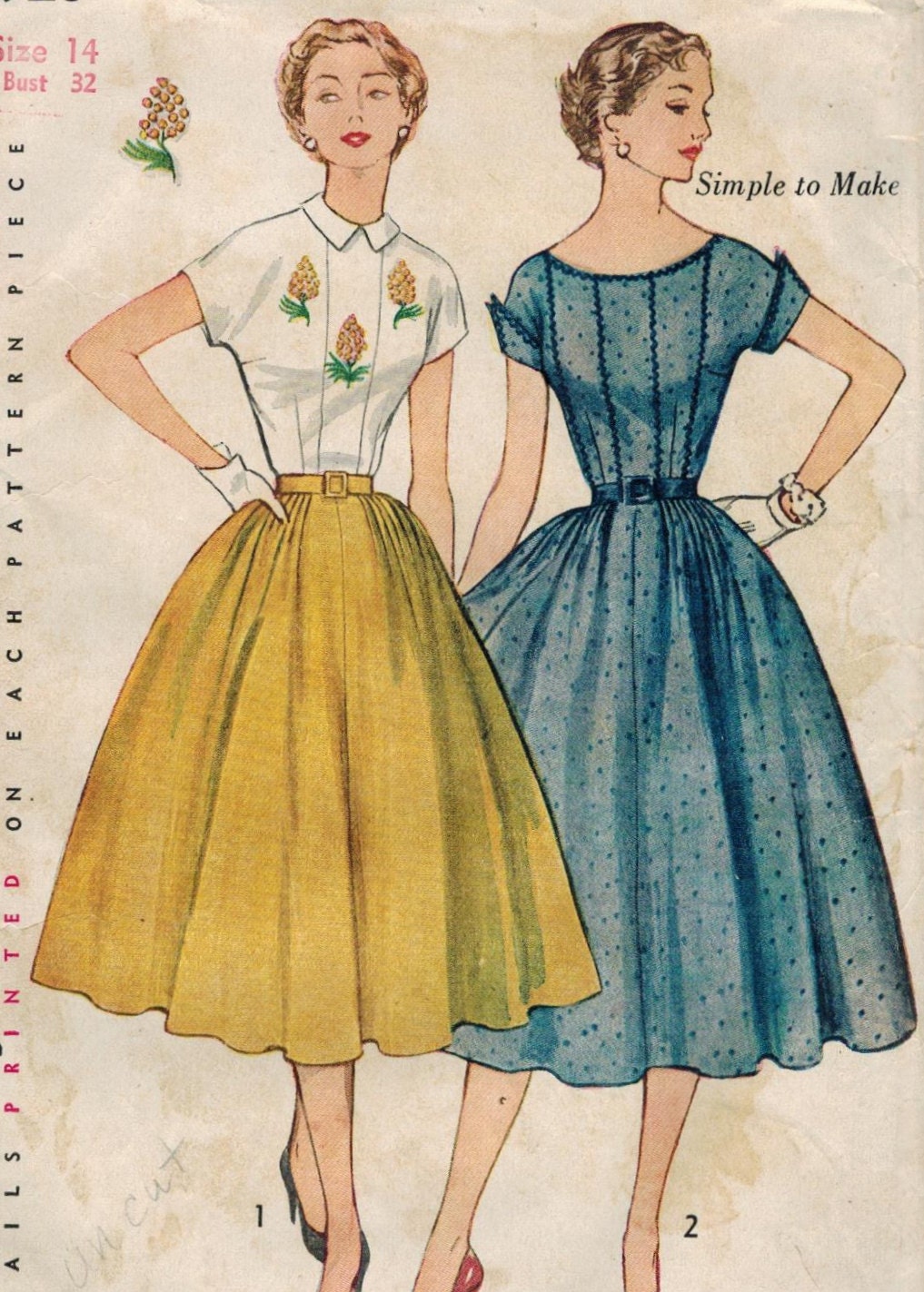 1950s Simplicity 3926 UNCUT Vintage Sewing Pattern Misses