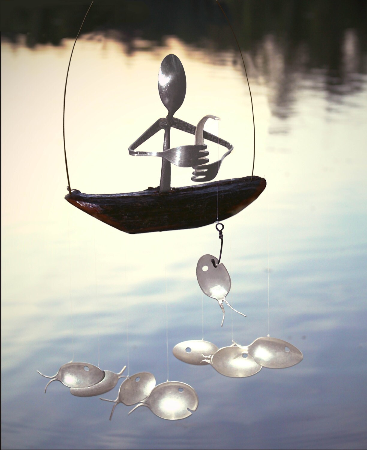 Spoon Man Driftwood Boat And Fish Wind Chimegarden Zoom