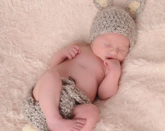 Newborn Easter Hat and Diaper Cover set, Baby Grey Bunny Hat and Diaper Cover Set, Baby Easter Set, Crochet Baby PHOTO PROP