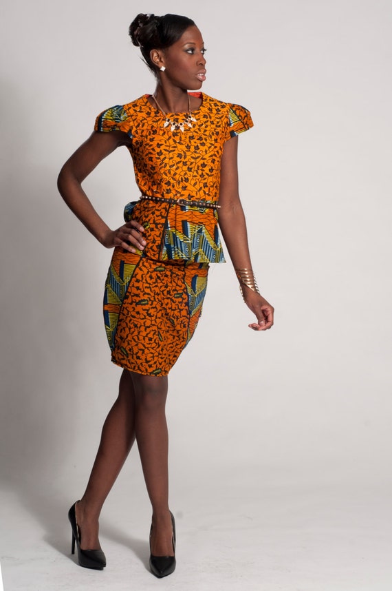 African Print Peplum Top & Pencil Skirt Has Two by Dorisdey