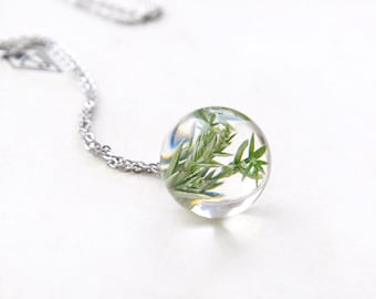 Juniper necklace - Resin sphere pendant with Juniper tree - anniversary given name Juniper - birthday gift for special person