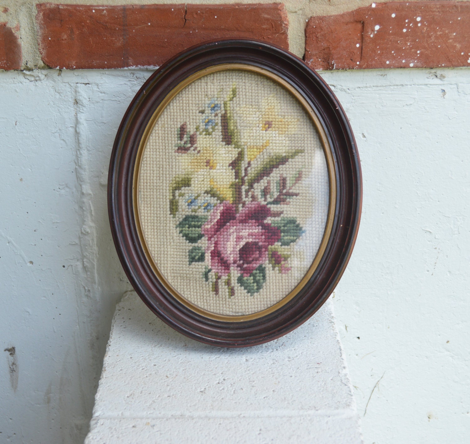 Vintage Cross Stitch in Oval Frame