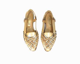 CLEARANCE // Size 7 Gold Huarache Sandal // Gold Bronze Summer Sandal // Slingback Huaraches 