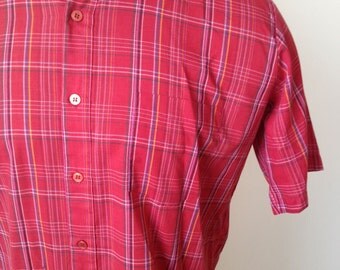 Items similar to vintage 1970s shirt mens L large shimmering plaid ...