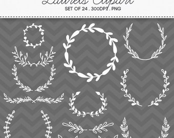 Doodle Wreath Laurel Hand Drawn Clipart / INSTANT DOWNLOAD / Digital Wreaths Frames Set of 24 / 165