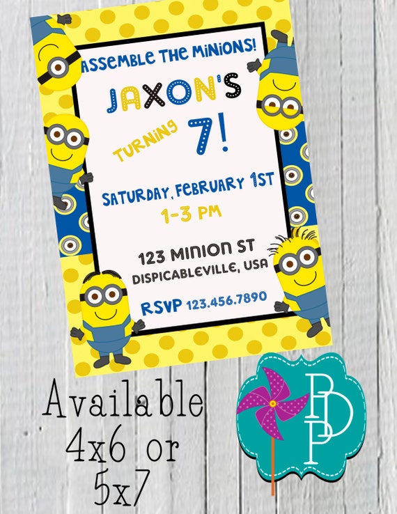 Minion Inspired Birthday invitation Printable 4x6 or 5x7