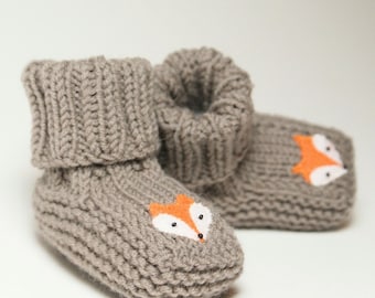 Fox baby booties knitt grey baby slippers MADE TO ORDER