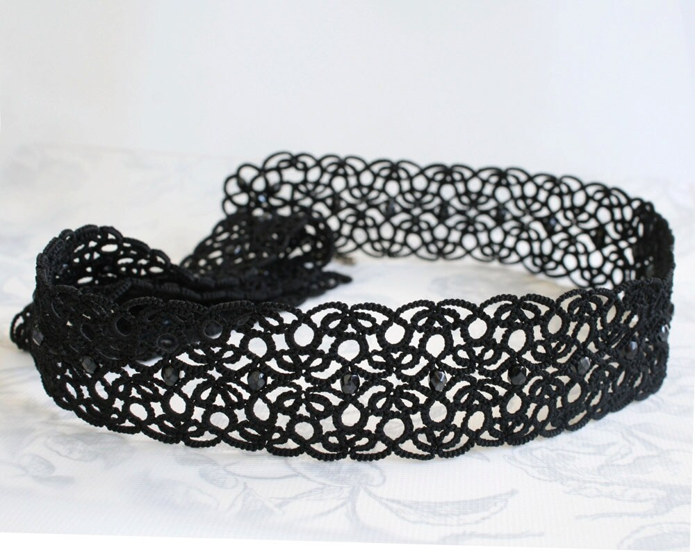 Black lace belt Eternity tatted lace accessories by LacedMood