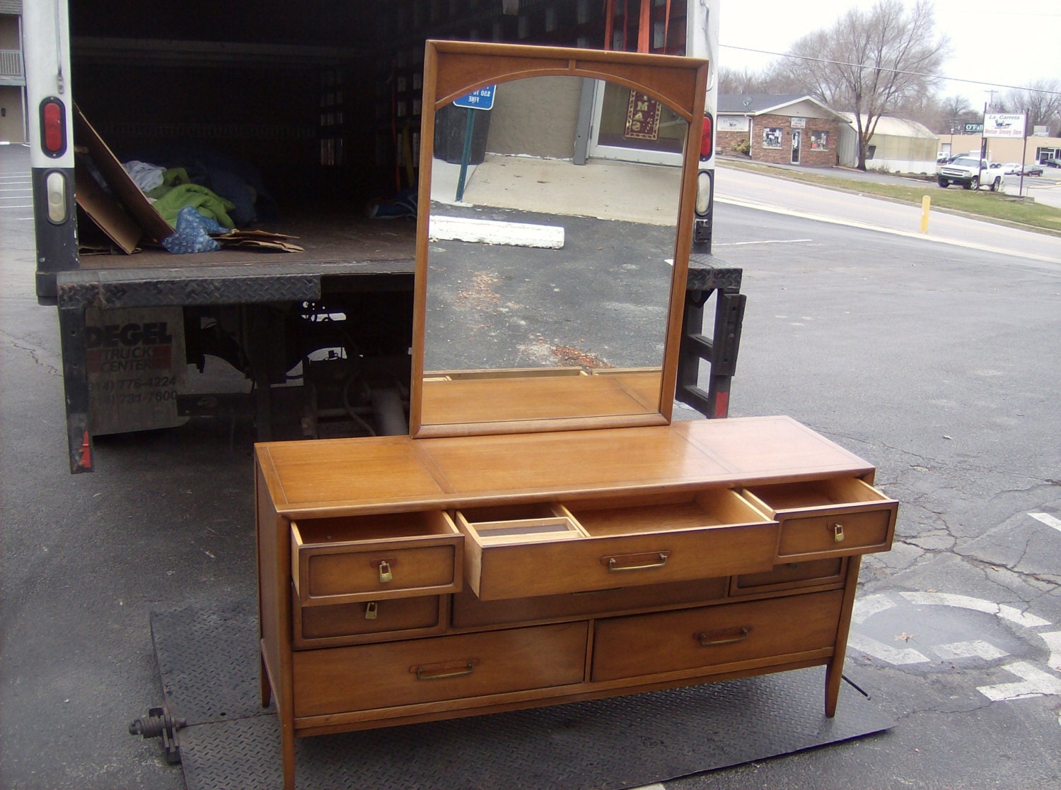 Mid Century Drexel meridian dresser & mirror