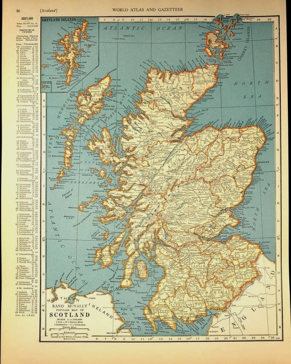 Vintage Map Scotland 1930s Original 1935 by VintageBooksPaper