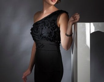 Black One Shoulder Ruffled Cocktail Dress