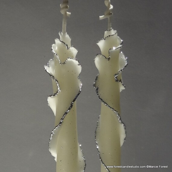 Glitter Taper Candle Set of 2 Unique Taper Candles White