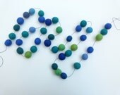 Peacock Garland -- a felt ball garland in royal blues and greens  --  One Of A Kind -- blue green teal -- felt balls 4 ft long 137 cm