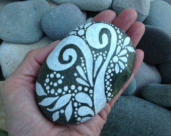 Reach / White Zen series / Painted Rock / Sandi Pike Foundas / beach stone from Cape Cod
