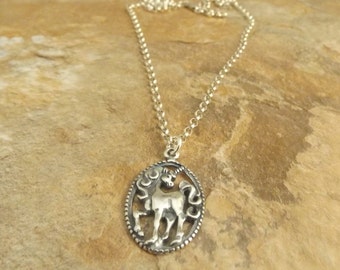 Sterling Silver Unicorn in Circle Charm on a Sterling Silver Rolo Chain Necklace-1113