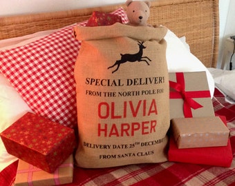 Personalised Christmas Sack - Reindeer Design - Christmas Stocking - Christmas Bag