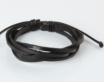 New Black bangle leather bracelet woven bracelet women cuff bracelet ...