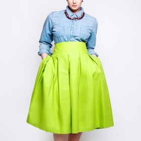 JIBRI High Waist Chartreuse Green Pleated Skirt