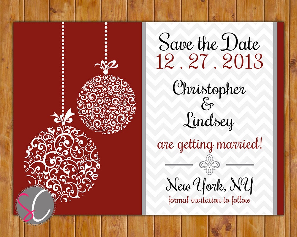 Save the Date Chevron Christmas Wedding Card Ornate Ornament