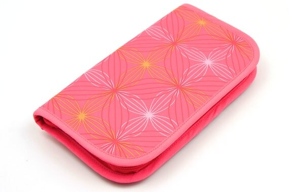 Travel Zip Around Knitting Needle Case - Wireframe - pink pockets see-thru notions zipper pouch