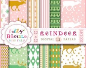 50% off Christmas Reindeer digital papers scrapbooking gold, green, pink elegant Instant Download commercial use Il_170x135