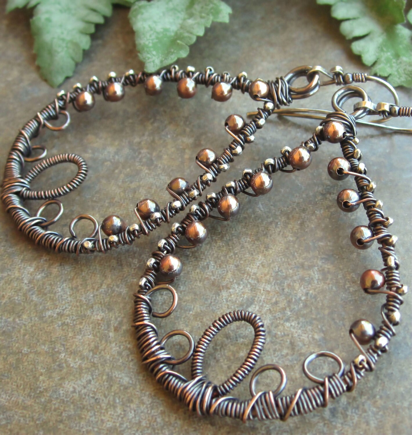 Wire Wrapped Copper Hoop Earrings Sterling Silver On Sale