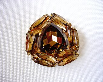Lovely Vintage Warm Brown Rhinestone Brooch
