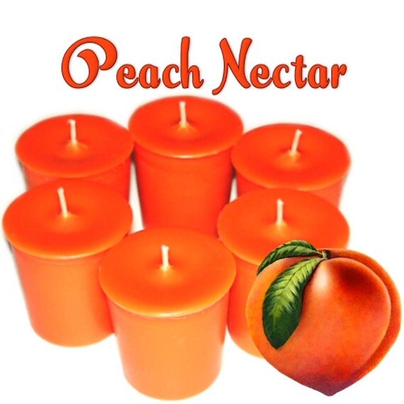 6 Peach Nectar Votive Candles Juicy Fruit Scent