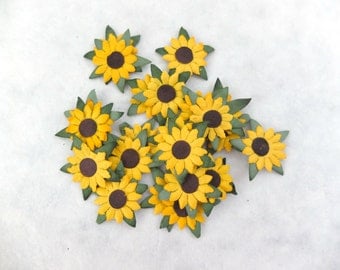 50 pcs - 1 inch paper sunflower embellishments - die cut sunflowers - yellow paper flowers